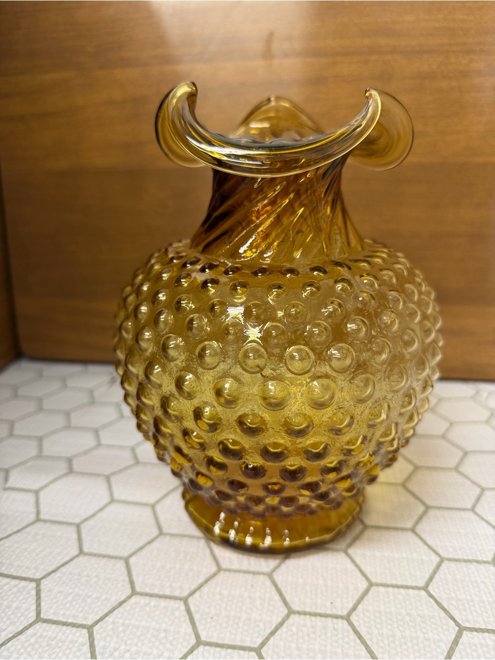 Amber Indiana Glass Hobnail Vase